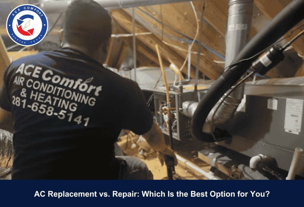 Ace Comfort Air Conditioning & Heating team assessing a home for necessary AC replacement.